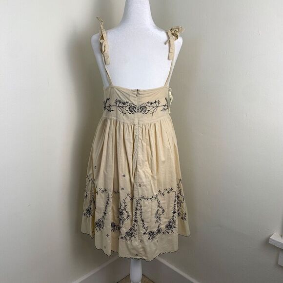 Hale Bob Embroidered Dress Floral S Beige Sleeveless Cotton Cottagecore Boho - Picture 4 of 9
